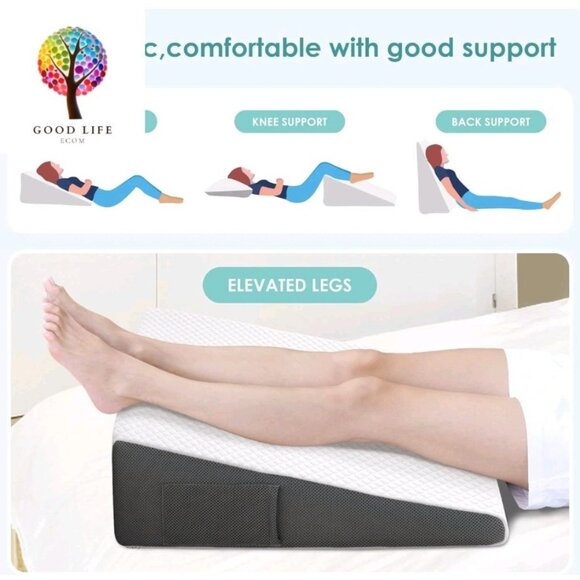 CozyMaker Memory Foam Bed Wedge Pillow 24 x 24 x 7.5" For Sleeping & Leg Support - Picture 3 of 11